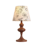 Lampe de chevet rétro en bois tourné, abat-jour fleuri, E27