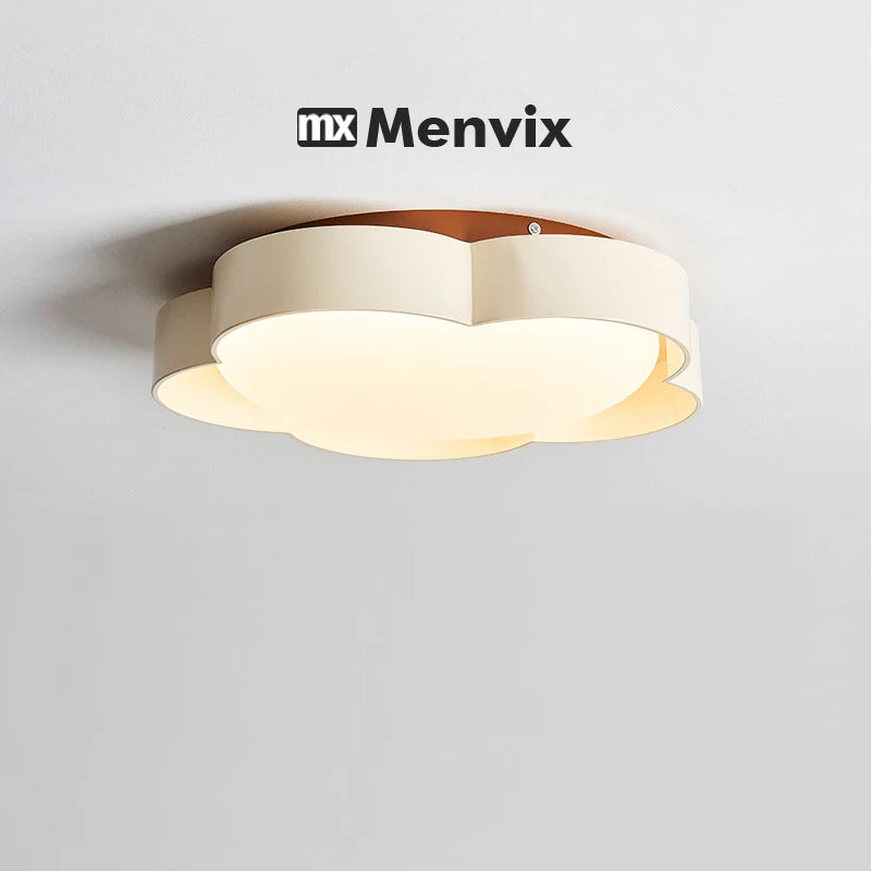 Plafonnier LED fleur festonnée blanc ou effet noyer, Ø 25 ou 45 cm