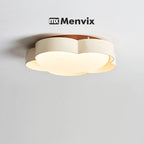 Plafonnier LED fleur festonnée blanc ou effet noyer, Ø 25 ou 45 cm