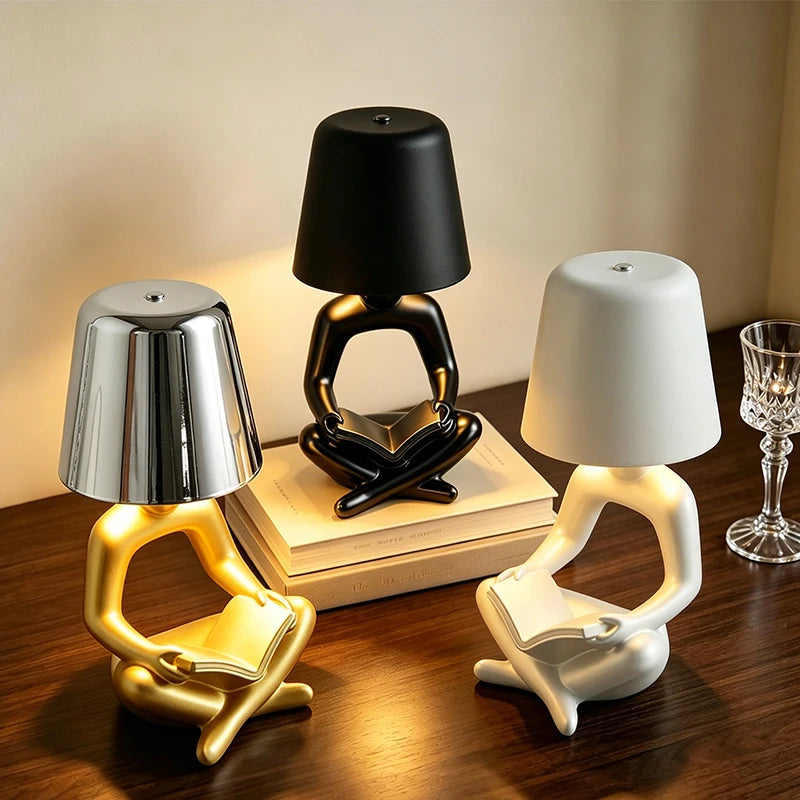 Lampe sans fil figurine qui lit un livre, chapeau tactile, 19 cm