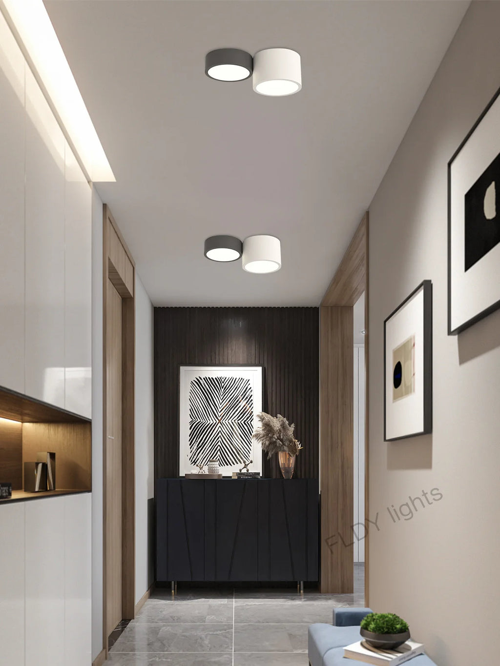 Plafonnier LED à cylindres gris anthracite et blanc, 2 à 7 lumières