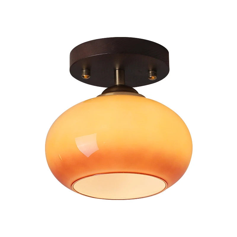 Plafonnier globe en verre opalin dégradé orange ou crème, Ø 18 cm