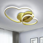 Plafonnier LED doré double cœur, télécommande, 52 x 36 cm