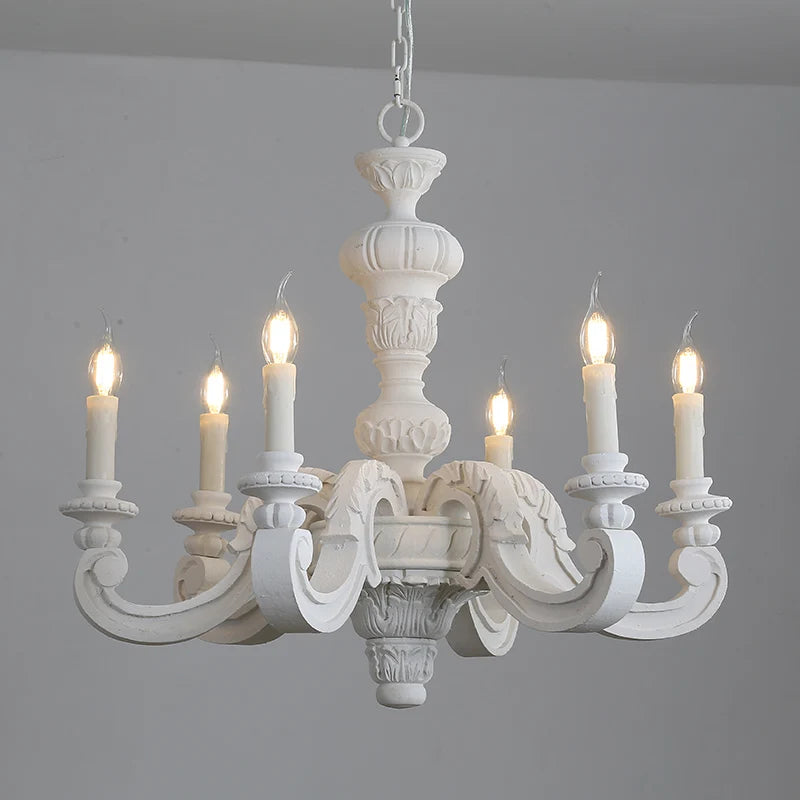 Lustre en bois blanc à 6 chandelles, style ancien, Ø 70 cm