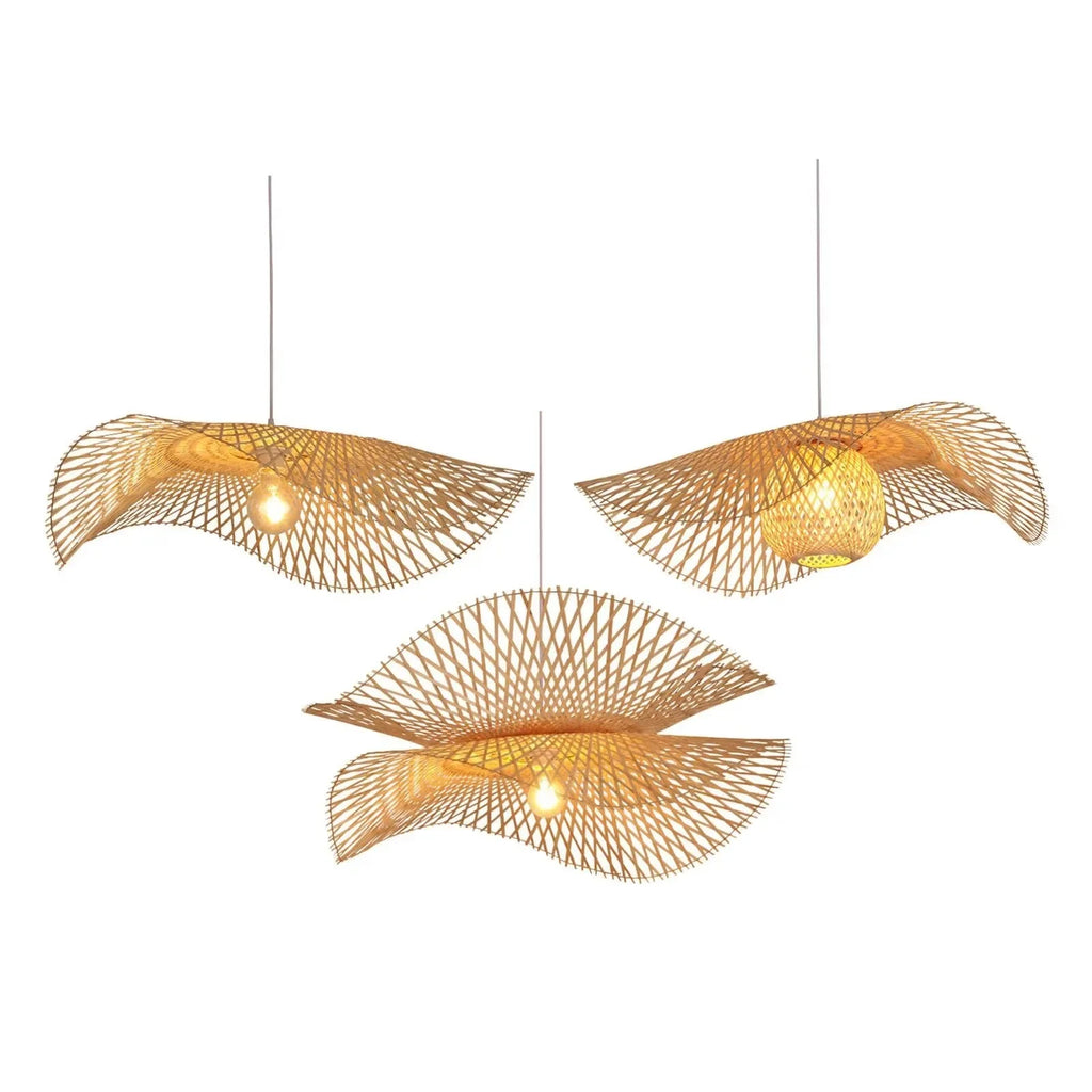 Suspension chapeau en lamelles de bambou, simple ou double voile