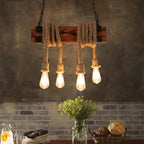 Lustre en bois et cordes de chanvre à 4 ampoules E27 suspendues