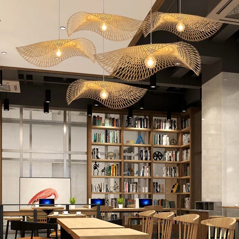 Suspension chapeau en lamelles de bambou, simple ou double voile