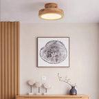 Plafonnier rond en bois 23 cm, plat ou sur tige, noyer ou bois clair
