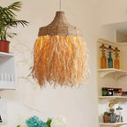 Lustre en raphia à longues franges, Ø 40 à 80 cm, LED fournie