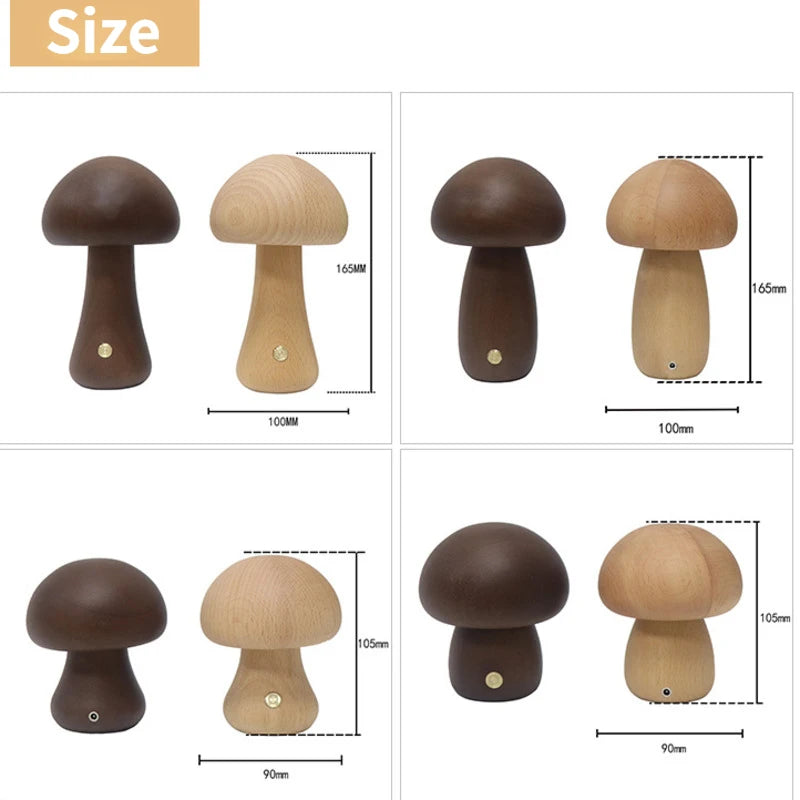 Lampe de chevet champignon en bois tactile, 10,5 ou 16,5 cm, USB
