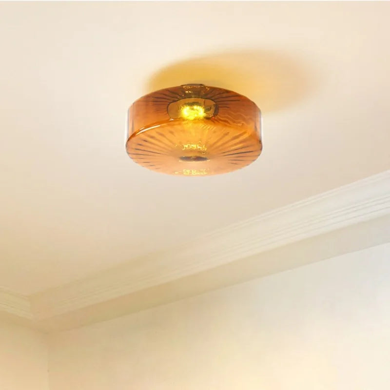 Plafonnier LED tambour en verre ambré strié, Ø 20, 28 ou 38 cm