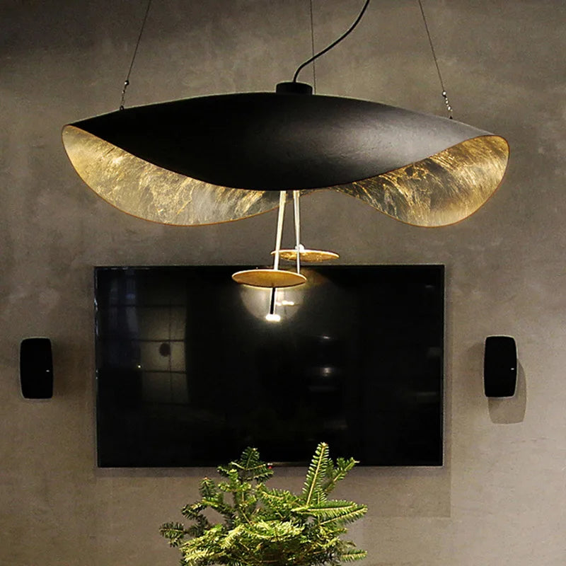 Lustre soucoupe noir ou blanc à intérieur doré, LED Ø 40 à 80cm