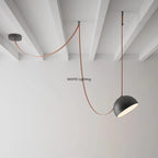 Suspension LED dôme Ø 20 cm sur sangle en cuir, noire ou terracotta