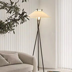 Lampadaire trépied noir à grand abat-jour blanc évasé, 167 cm