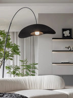 Lampadaire arc à abat-jour capeline en tissu noir, Ø 60 cm