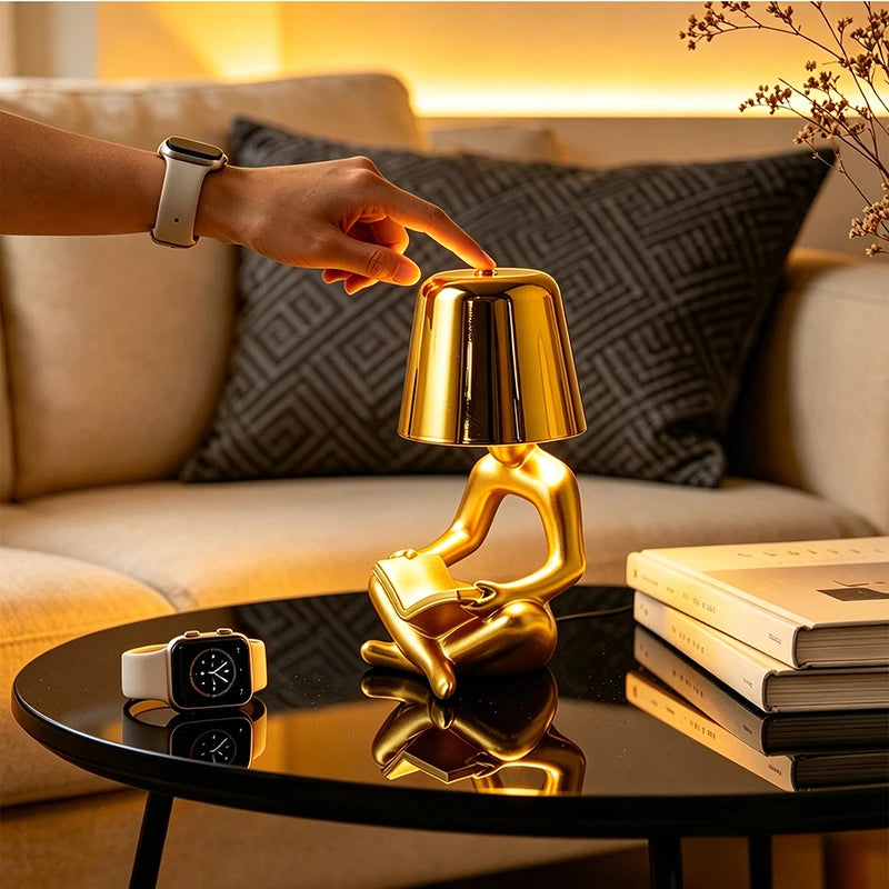 Lampe sans fil figurine qui lit un livre, chapeau tactile, 19 cm
