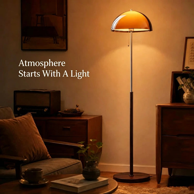Lampadaire rétro à dôme ambré, version droite ou en arc