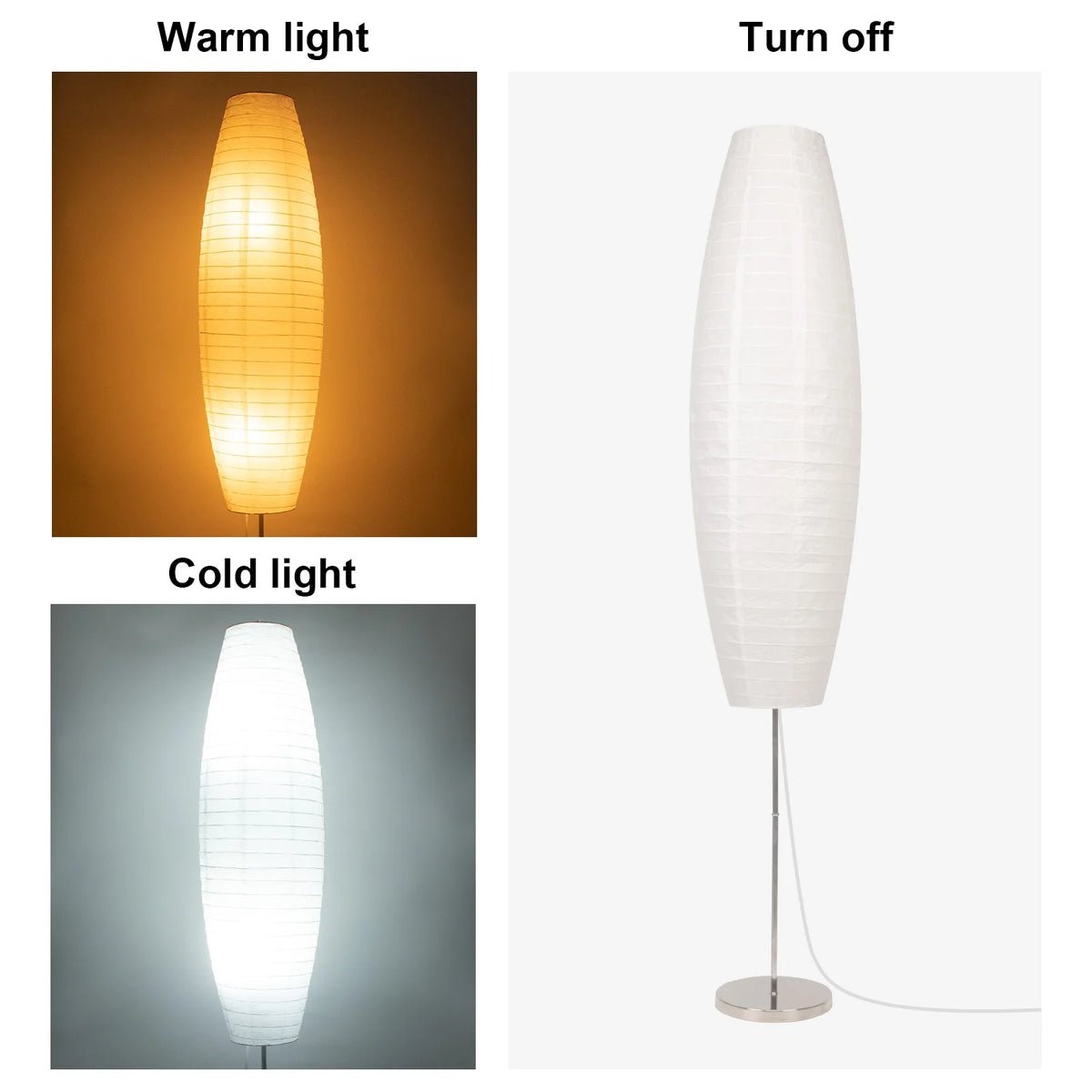 Lot de 2 lampadaires ovales en papier de riz, 150 cm, douille E27