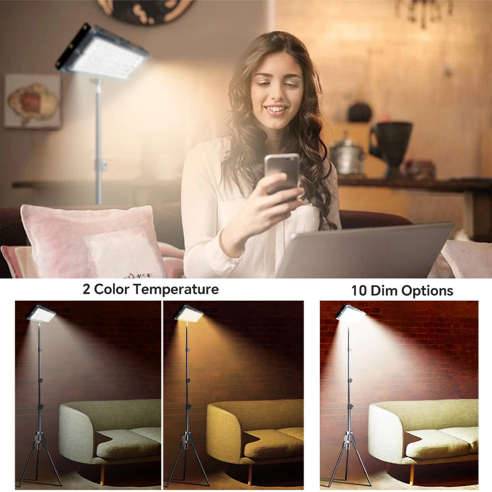 Lampadaire LED trépied télescopique à panneau orientable et minuterie