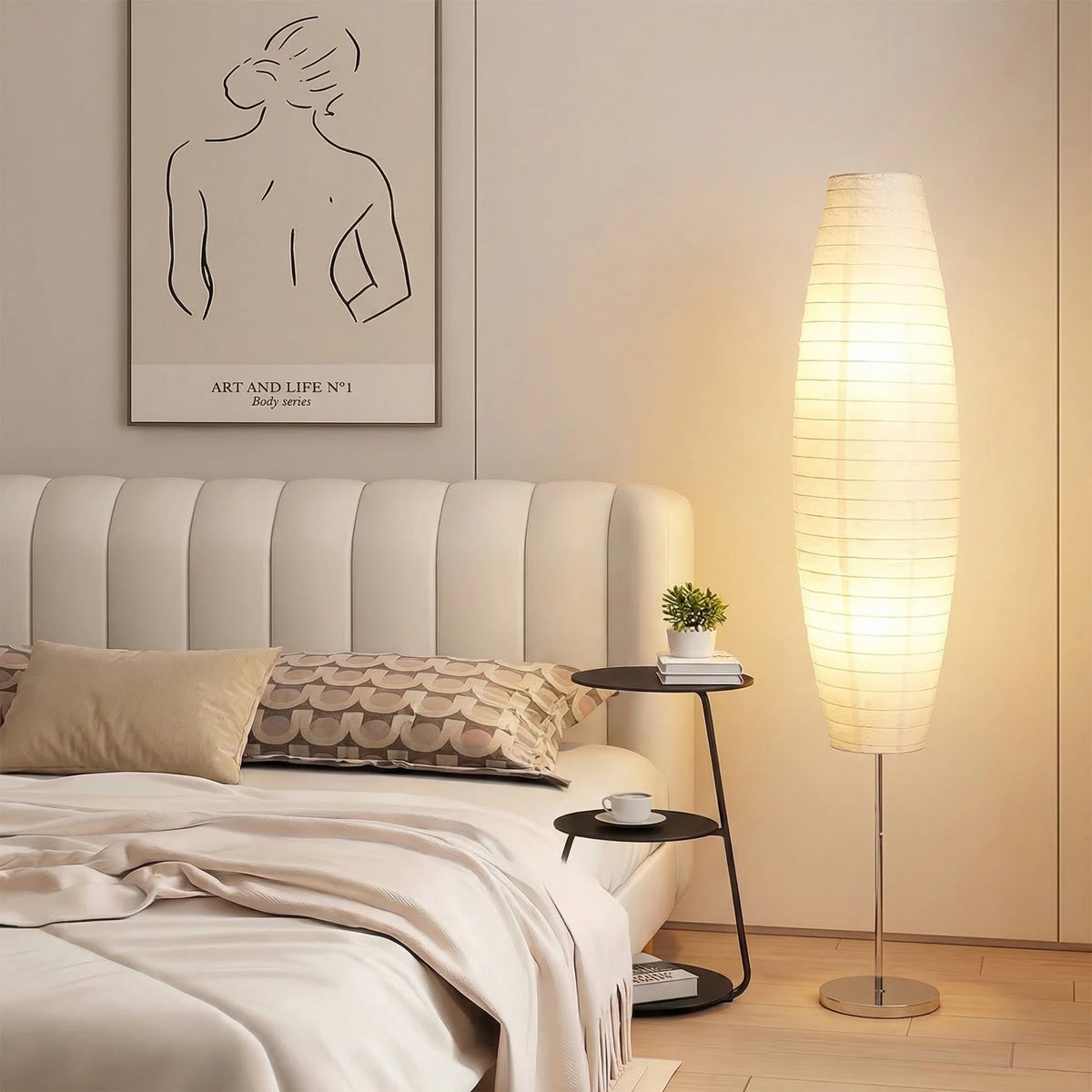 Lot de 2 lampadaires ovales en papier de riz, 150 cm, douille E27