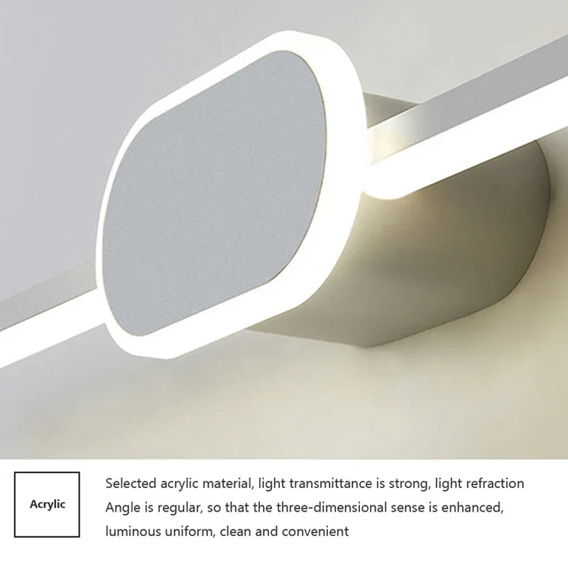 Applique murale LED pour miroir, barre fine à médaillon ovale