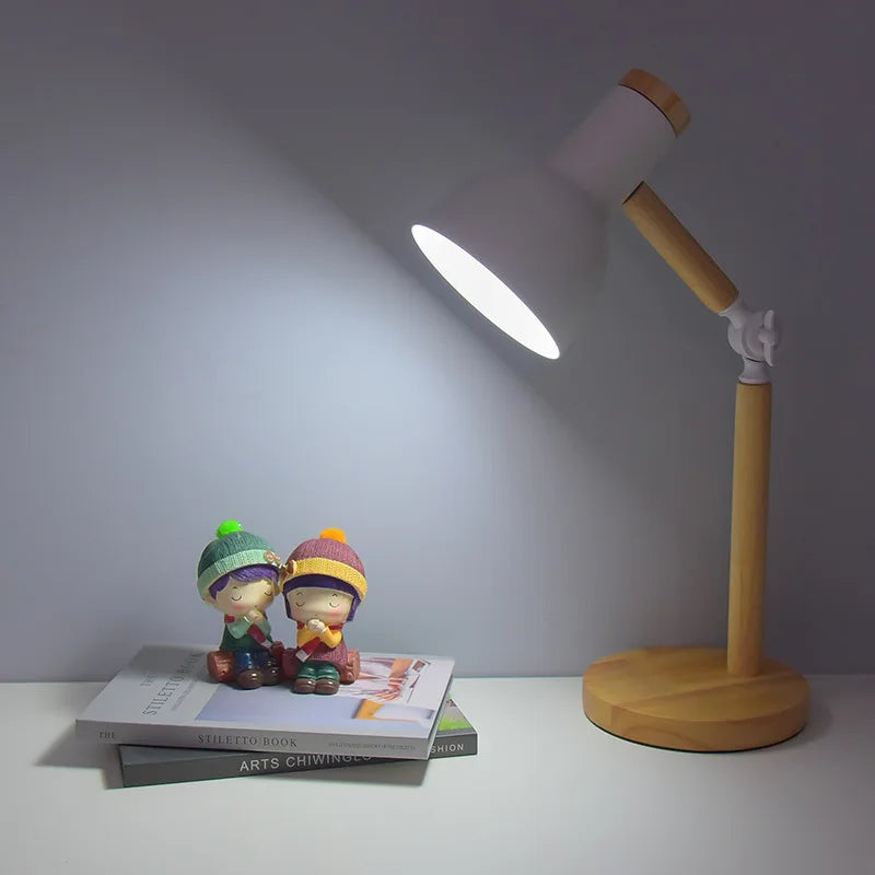 Lampe de chevet articulée en bois et métal, cinq coloris, douille E27