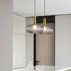 Suspension en verre fumé côtelé, fiole, lanterne ou forme aplatie