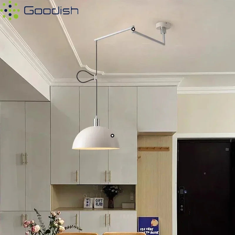 Suspension déportée dôme Ø 35 cm à bras rotatif, noir, blanc ou chromé
