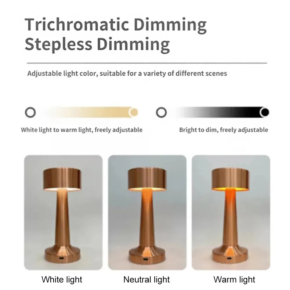 Lampe de table sans fil à tête cylindrique, teinte réglable en continu