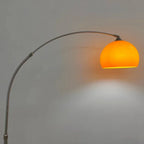 Lampadaire arc chromé, dôme blanc ou orange, socle en marbre