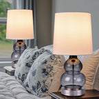 Lampe de chevet à pied double gourde en verre bleu ou gris, 44,4 cm