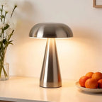 Lampe de table sans fil champignon en métal doré ou argenté
