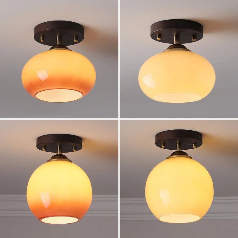 Plafonnier globe en verre opalin dégradé orange ou crème, Ø 18 cm