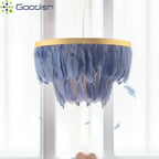 Lustre plumes et anneau doré Ø 40 ou 50 cm, blanc, gris ou rose
