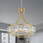 Lustre lanterne doré à couronne de prismes de cristal, Ø 40 cm