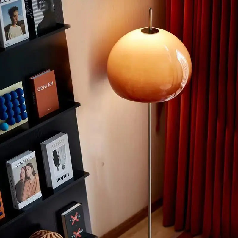 Lampadaire champignon à dôme en verre orange, aussi en lampe à poser