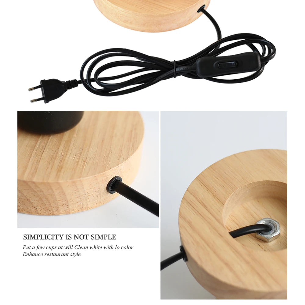 Lampe de chevet cube en bois clair, douille E27 pour ampoule apparente