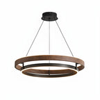 Suspension double anneau LED effet noyer, Ø 60 ou 80 cm
