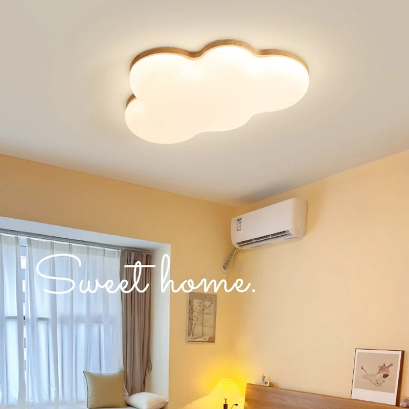 Plafonnier nuage en bois, 50 x 30 ou 60 x 40 cm, LED trois teintes