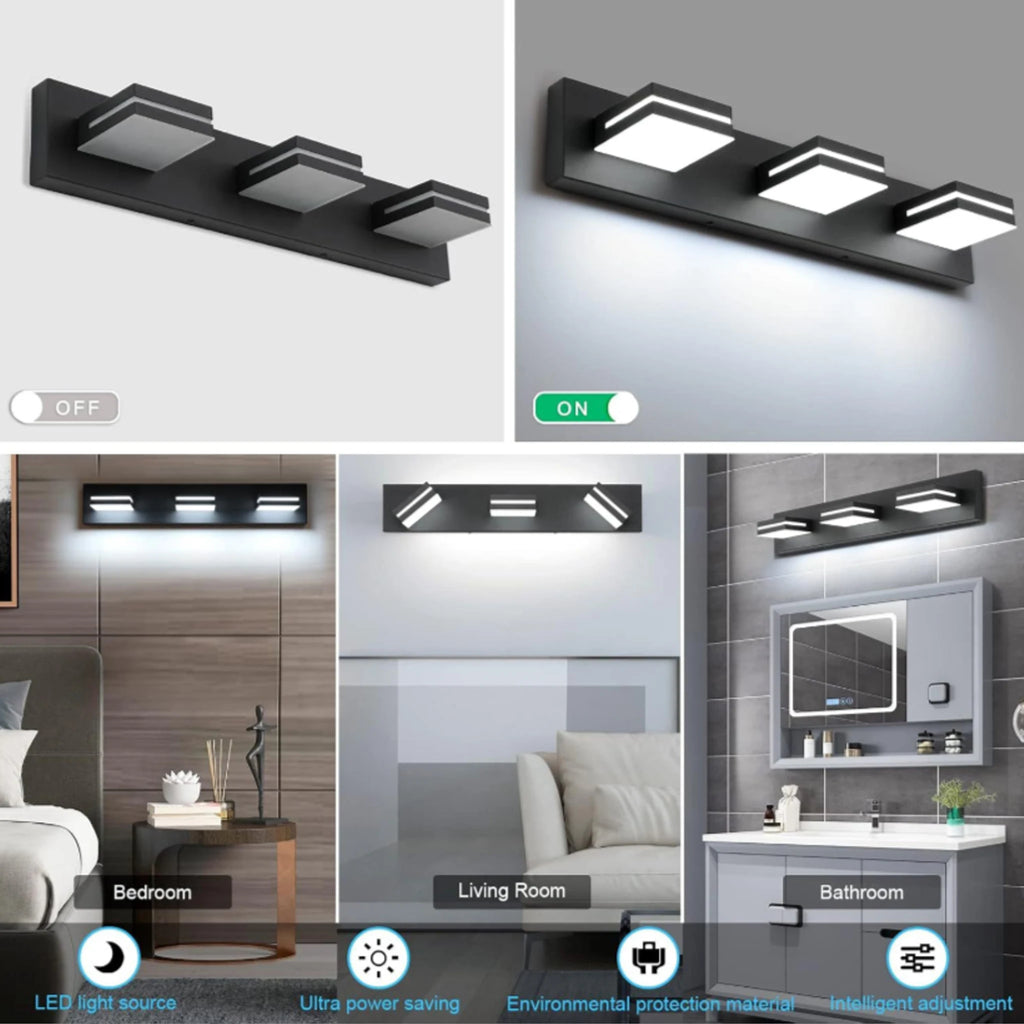 Applique murale LED noire à têtes carrées pivotantes sur 360°