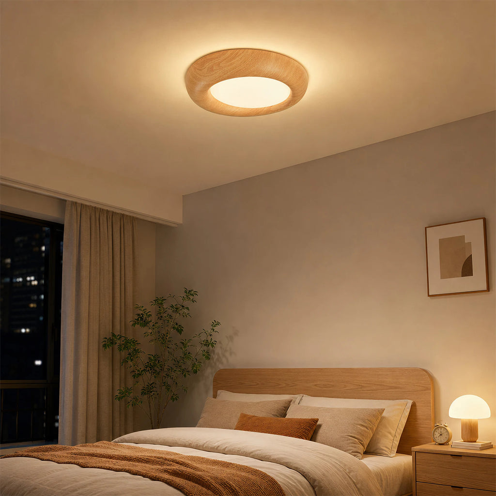 Plafonnier LED rond effet bois Ø 38 cm, 24 W, trois teintes réglables