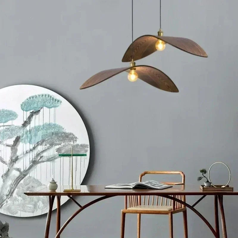 Suspension feuille en bois teinte noyer, simple, double ou triple