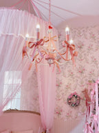 Lustre rose à nœuds et perles pour chambre de fille, 3 à 8 bougies