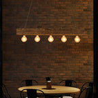 Lustre poutre en bois de 100 cm à 5 ampoules E27 apparentes