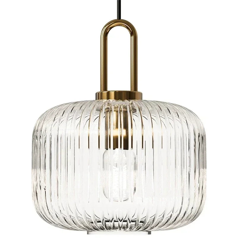 Suspension lanterne en verre cannelé laiteux ou clair, 4 tailles