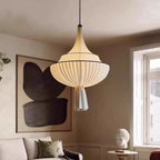 Suspension en tissu drapé blanc à liserés noirs, Ø 50 ou 60 cm