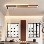 Plafonnier LED long finition noyer avec spots orientables, 60 à 120 cm