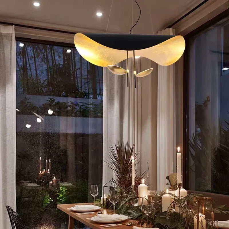 Lustre soucoupe noir ou blanc à intérieur doré, LED Ø 40 à 80cm