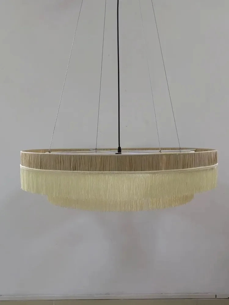 Suspension en raphia à franges sur deux étages, Ø 40 à 60 cm