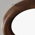 Plafonnier LED rond effet bois de 50 cm, anneau galbé et variateur